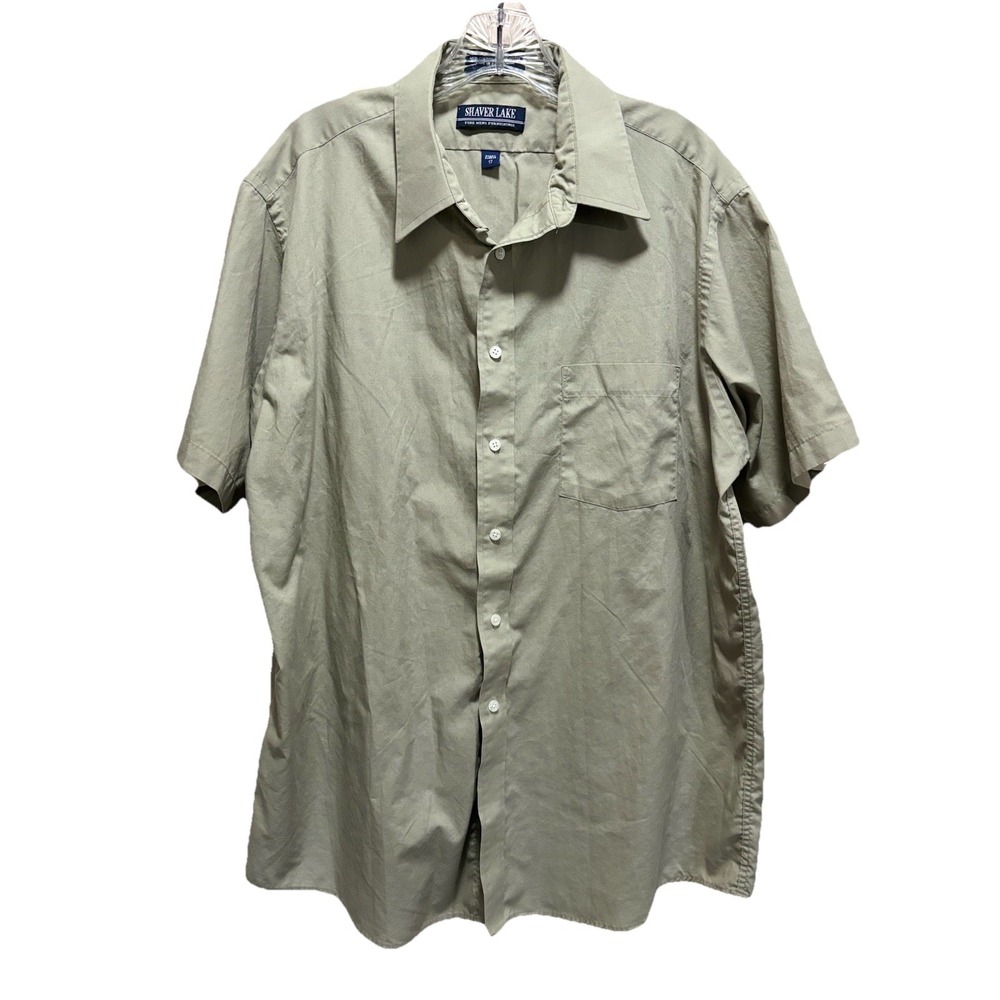 Shaver‎ Lake Button Up Shirt Size 17 Short Sleeve Lightweight Olive Workwear